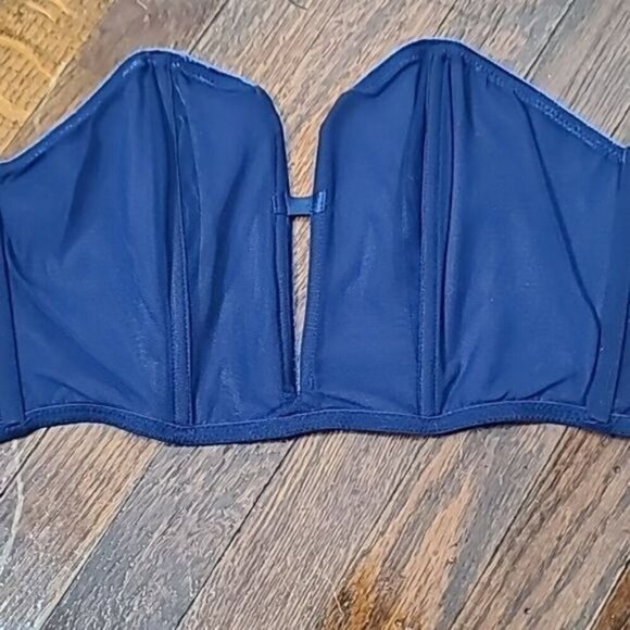 Victoria's Secret Navy Blue Velvet Velour Strapless Bra Lace Back size Small - Picture 7 of 8